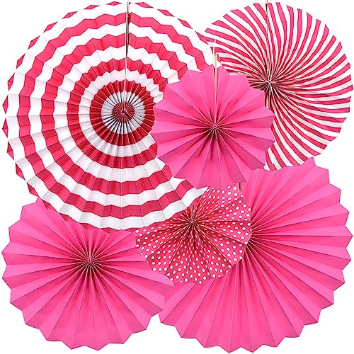 Hocansen 6 Stück Papierfächer Deko 20/30/40cm Hängende Papier Fächer Dekoration Runde Gestreifte Papierfächer für Party, Geburtstag, Festival (Rose/ZS)