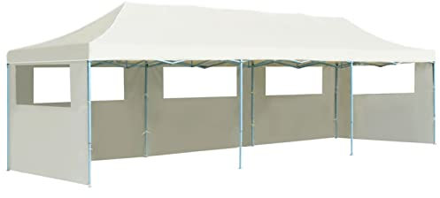 GuyAna Folding Pop-up Party Tent with 5 Sidewalls 3x9 m Cream,Sun Shades Pop Up Tent,Manual Retractable Canopy,Hot Tub Sun Canopy