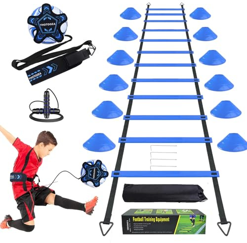YHOTOGEA Football Training Equipment, Speed Agility Training Set, Agility Ladder 12 Rung 6M, Football Kick Trainer, 12 Disc Cones, Skipping Rope, Football Training Kit for Boys, Adult Soccer Training