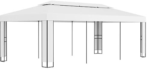 Pavillon mit Doppeldach, TANZEM Faltpavillon, Pergola, Partyzelt, Standmarkise, Sonnenzelt, Garten Pavillion, Grillpavillon, 3 x 6 m Weiß