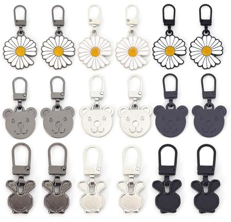 KASESSS 18 Stück Reißverschluss Zipper Ersatz, Metall Reißverschluss Zieher, Niedlich Zipper für Reißverschluss, Reißverschluss Anhänger 3 Stile, Universal Reißverschluss für Koffer, Kleidung, Schuhe