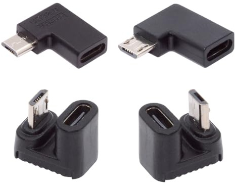 cablecc 4 Stück/Los, 90/360 Grad abgewinkelt, Typ USB-C USB 2.0 Typ C Buchse auf Micro-USB-Stecker, Strom-Daten-Adapter