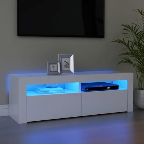 AJSEOYBS Fernseher Tisch,Tv Schranktv-Schrank Mit Led-Leuchten Weiß 120x35x40 Cmgeeignet Geeignet für Wohnzimmer, Schlafzimmer, Büro, Empfangsraum, Arbeitszimmer