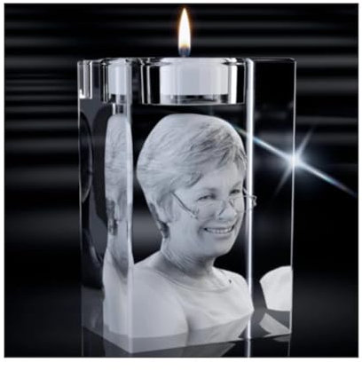 MXN Personalisierter 3D-Foto-Kristall-Kerzenhalter Mit Bild, Gravur - Geschenk für Geburtstag, Weihnachten, Muttertag (3D, 5 x 10 cm)
