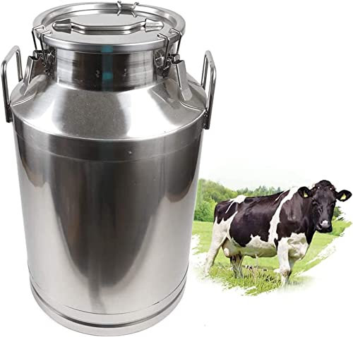 NIBXEPDF Milchtransportdose aus Edelstahl 304, 12–60 l, Milcheimer, Ölfass, Weineimer, Tragetasche, Milchkanister mit silikonversiegeltem Deckel für Flüssigkeitsaufbewahrungsbehälter, Silber