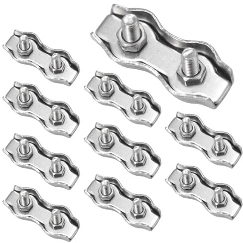 CEEYSEE 10Pcs Heavy Duty Wire Rope Clips M4 304 Stainless Steel Cable Clamps Bolt Double Hold Buckle Nuts for Bonnet Catches & Choke Cables for Fixing Drying Racks and Rigging Rope (U/M4/GSJ)