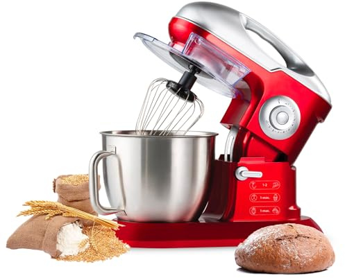 Avilia Robot da Cucina Multifunzione con 10 Velocità e 3 Accessori Inclusi - Impastatrice Planetaria con Ciotola da 8L e Motore da 1900W, Ideale per Pizza e Pane, Rossa