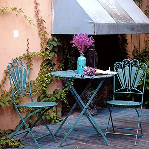 Gartenmöbel 3-teiliges rustikales Bistro-Set aus Metall im Pfauenfeder-Design, Terrassenbestuhlung, runder Metalltisch und 2 Terrassenstühle, Schmiedeeisen im Retro-Stil