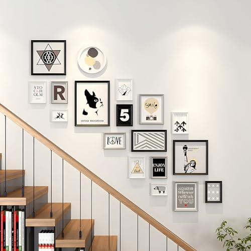 Treppenhaus-holz-collage-bilderrahmen-set, 18-teilig, 180 X 160 Cm (71 X 63 Zoll), Moderner, Einfacher, Kreativer Bilderrahmen, Geeignet Für Wandgalerie, Wohnzimmer, Arbeitszimmer, (Size:C（71inx63in）)