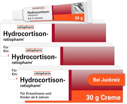 Hydrocortison-ratiopharm® 0,5% Creme im Sparset 3 x 30 g | Bei allergischen und entzündlichen Hautirritationen, Juckreiz, sonnenbeanspruchter Haut und Insektenstichen