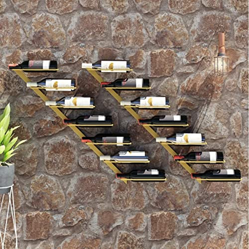Xichuzi Wand-Weinregale für 7 Flaschen 2 STK. Golden Metall, Flaschenregal, Weinhalter Wand, Flaschen Regal, Flaschenhalter Wein, Bar Regal Wand, Wine Holder, Weinflaschenregal