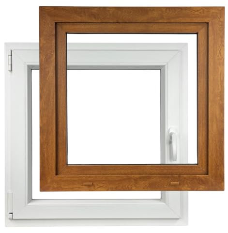 ALUCON Fenster 700x700 mm – Kunststofffenster 70x70 cm – Flügelfenster Innen Weiß/Außen Goldene Eiche – DIN Links