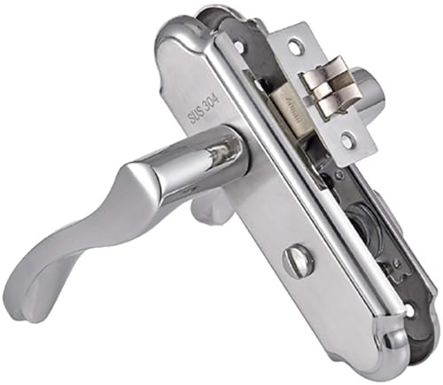 TOP-VIGOR Cerradura de manilla, manija de puerta silenciosa de acero inoxidable, universal, utilizada para todo tipo de puertas internas, pestillo sin llave con placa trasera y bisagras, pestillo