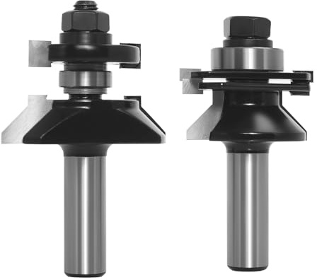 SICWOOD 2pcs V-Joint Tongue & Groove Bit Set 1/2 Shank, Carbide Tip, Cabinet Door Rail and Stile Bevel Shaker Cutters, for Woodworking Making Door & Windows Frame