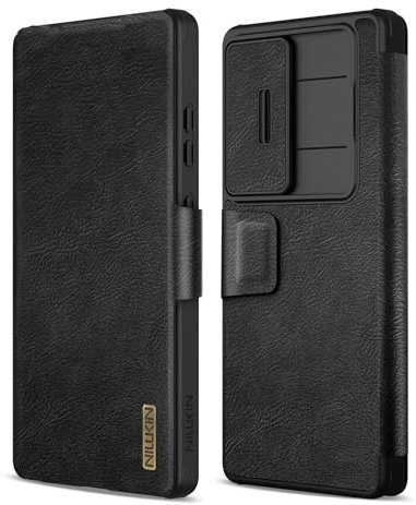 Nillkin Hülle für Samsung Galaxy S25 Ultra mit Kameraschutz, PU Leder Wallet Handyhülle mit Kartenfächern Und Magnetschnalle, Klappbar Flip Case für Galaxy S25 Ultra Schutzhülle, Schwarz