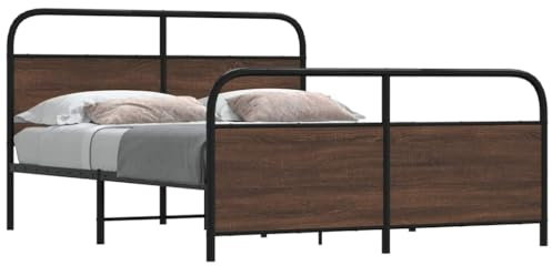 Xichuzi Metallbett ohne Matratze Braun Eichen-Optik 160x200 cm, Bett, Bed Frame, Familienbett, Bettrahmen, Bett Gestell, Bett Rahmengestell, Schlafzimmer Bett - 3318664