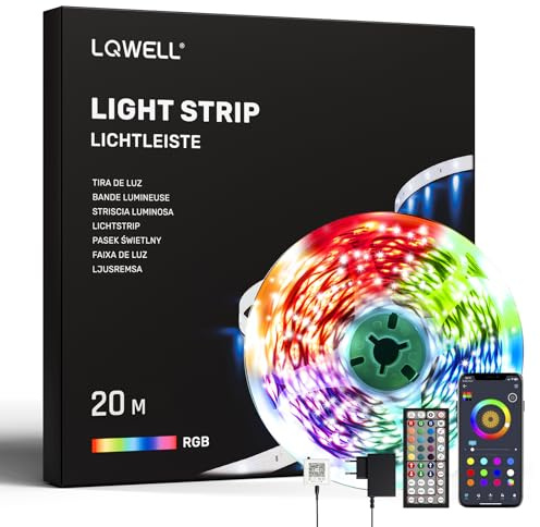 LQWELL® 20M LED-Lichtleiste mit Fernbedienung und App, Musiksynchronisierung, Farbwechsel, RGB Lichtleiste, Bluetooth, LED-Licht für Party, Zuhause, Schlafzimmer, Fernseher