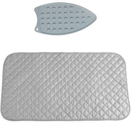 2Pcs Ironing Mat, Ironing Pad Set with Heat-Resistant Cotton & Silicone Rest – Portable Tabletop Iron Mats for Travel, 2-Pack Non-Slip Ironing Mats for Beds, Tables, Sewing (26.5x14cm & 45x85cm)