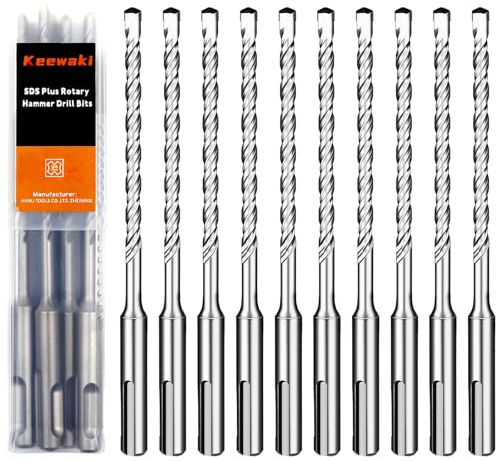 Keewaki SDS Plus Rotary Hammer Drill Bit Set - 10-Piece 5mm x160mm Concrete Masonry Drill Bits for Brick, Cement & Stone - Durable Alloy Tip, Fast Drilling