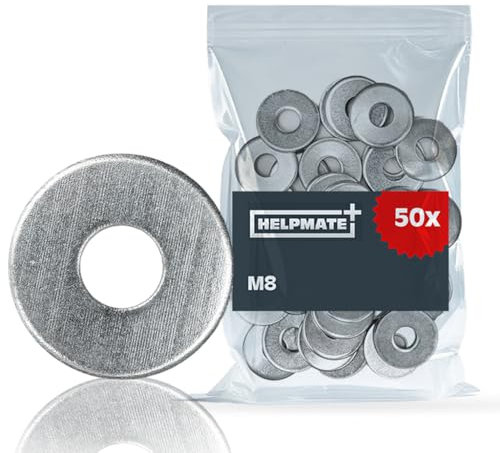 HELPMATE - Rondelle M8 DIN 9021 - acciaio zincato - 50 pezzi - Rondelle per carrozzeria per interni