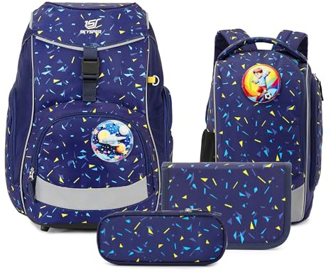 SKYSPER Set Sac à dos d'écolier Ergonomique 15L, Set de Sac Scolaires 5 pièces Sac à dos Enfant pour Enfants Primaire