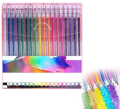 GNURBDILFO Glitter Gel Pen Set, 18 Glitter Gel Pens Färgade Glitter Markers för Vuxen Skrivande Ritning Enkel Att Använda