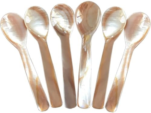 6 cucharas pequeñas de nácar de 3.55 pies para servir huevos de caviar, postre, café, cuchara de concha natural hecha a mano