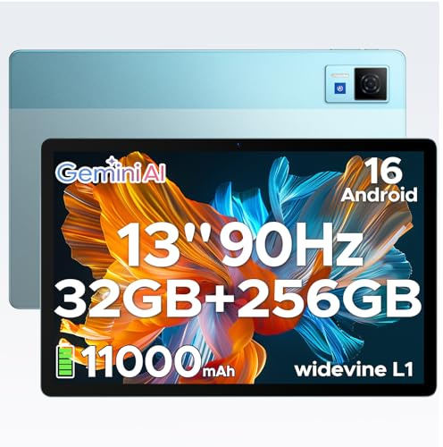 DOOGEE Tablette Android 16, U13 Tablette 13 Pouces Écran FHD+ 90 Hz, 32 Go RAM + 256 Go ROM (Ex to 2 to), Unisoc T7280, 11000mAh Batterie, 18 W Charge Rapide, WiFi 5, Double Caméra, GPS