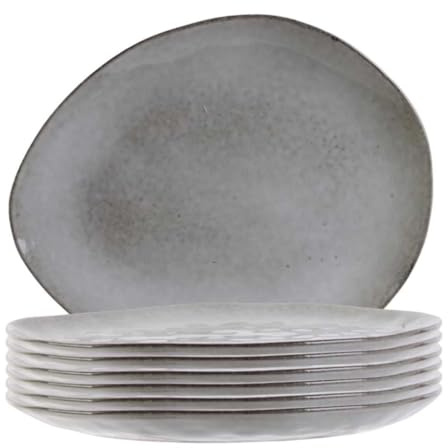 AltoBuy Set de 6 Assiettes Plates Galet en céramique au grés du Temps Gris (27.5x23cm) - Galet