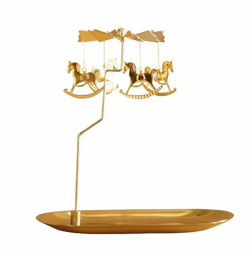 Drehbarer Kerzenhalter mit Tablett, Karussell Goldener Drehender Kerzenhalter Mit Tablett, Weihnachtstischdekoration, für Valentinstag, Hochzeit, Party, Tischdekoration, Kamindekoration