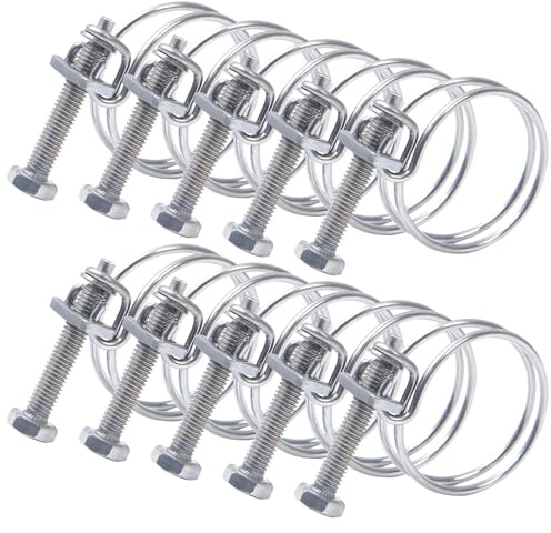 Tianher Jubilee Clips, 10 Pcs Hose Clips 304 Stainless Steel Double Wire Hose Clamp Adjustable Pipe Clip 21-25mm for Flexible Exhaust Hose Pipe Washing Machine Garden Connections