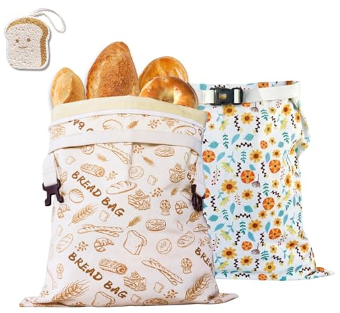 AOILONLI Bread Bag for Homemade Bread - 2 Packs XL Reusable Organic Beeswax Natural Cotton Sourdough Bag, Homesteading Essentials Sourdough Bags with Sealing Zip to Keep Fresh(13×17 Inches)