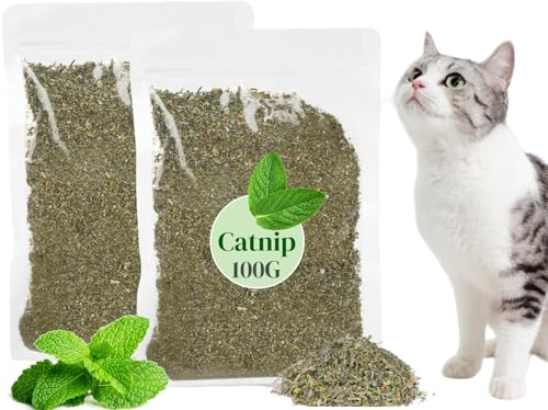 Hierba Gatera con Bolsa Recargable,2pcs Hierba Gatera Seca,Hojas de Hierb para Gatos,Menta Gato Natural,Mezcla de Hierb Gater Natural,para Bocadillo o Juguete de Relleno para Gato