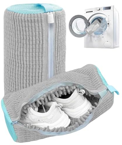 schuhwaschbeutel waschmaschine, Waschmaschineutel Wiederverwendbar, Waschbeutel Mit Reißverschluss, Robuster Wäschesack, Schonen Sowohl Schuhe als Auch Waschmaschine(2 PCS Gray)