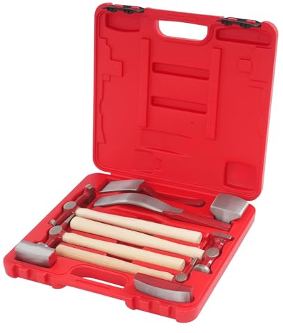 Set di 9 martelli per carrozzeria, attrezzi per la rimozione di ammaccature con manici in legno, kit professionale per la riparazione di ammaccature con cassetta degli attrezzi