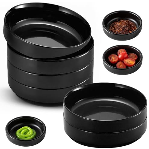 6 Pieces Dipping Bowls Side Dishes Sets, 8.7x2.5cm Small Soy Side Dish Bowl | Mini Appetizer Pinch Dip Bowl for Seasonings, Sauces, Dessert, Pastries, Snacks(Black)