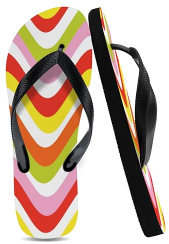 Ciabatte infradito unisex da uomo, scarpe da doccia da donna, estive, leggere, da spiaggia, piscina, scivoli, regali di nozze, Strisce ondulate rosse e verdi, X-Small