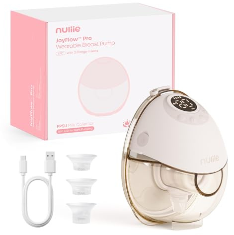 Nuliie JoyFlow Pro Wearable Breast Pump with Night Light & PPSU Collector, BPA-Free, Portable Hands-Free Electric Breast Pump with 4 Modes & 12 Levels, 24mm Flange, 17/19/21mm Inserts, 1-Pack White