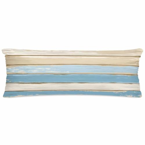 Gusidachig Vintage Blue Brown Satin Pillowcase for Hair and Skin with Zipper, Soft Breathable Cooling Silk Pillow Cases, Retro Country Watercolor Wood Grain Body Pillow Covers Bed Pillows 20x54