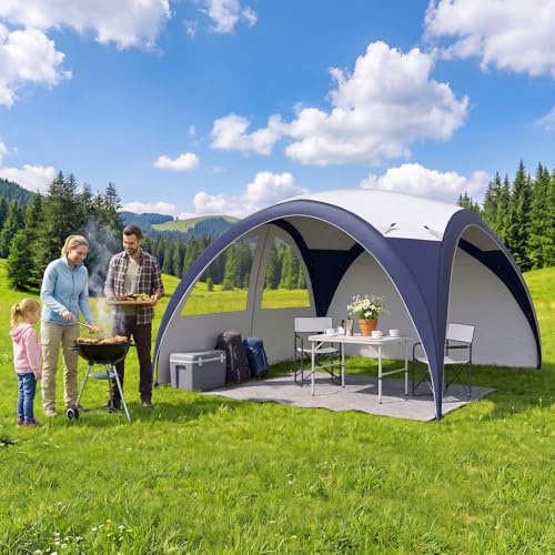 Aoxun Event Shelter Kuppelzelt mit Seitenwänden, Tragbare Stahlstange Camping Pavillon Gartenpartys Veranstaltungen, Transporttasche 4 Vevstärkte Füße, Wasserdicht (4000 mm), UPF 50+, 3,5 x 3,5 m