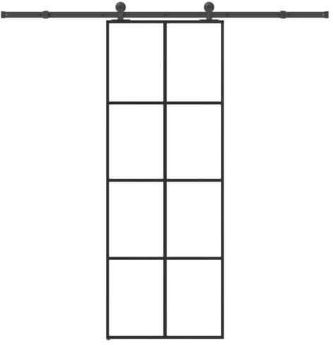 Qnhdfrt Schiebetür mit Beschlag 76x205 cm, ESG-Sicherheitsglas & Aluminiumrahmen, Moderne Glastür für Innenräume, Platzsparende Innentür mit Gleitsystem, Schwarz