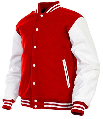 Veste universitaire pour homme avec manches en cuir véritable et laine mélangée Letterman Boys College Varsity Vestes XS-5XL, Rouge (ar-2), X-Large