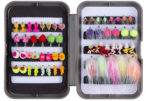 Bassdash Fliegenfischen Fliegen Set Forellenbarschangeln mit Fliegenbox, 36/64/72/76/80 / 96Stk. Mit Trockenfliegen/Nassfliegen, Nymphen, Streamers, Popper