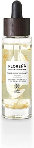 FLORENA Fermented Skincare Olio elisir rigenerante naturale, Olio viso con petali di elicriso bianco e olio di argan bio fermentato, Olio idratante viso vegan, 30 ml