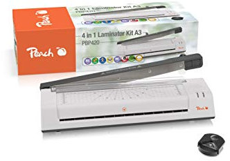 Peach 4 in 1 Laminiergerät A3 inkl. Eckenrunder, cutter, Laminerfolien - ABS - startklar in 3-5 Minuten - 2x125 mic. - 250 mm/min - Heiß- & Kaltlaminiergerät - PBP420