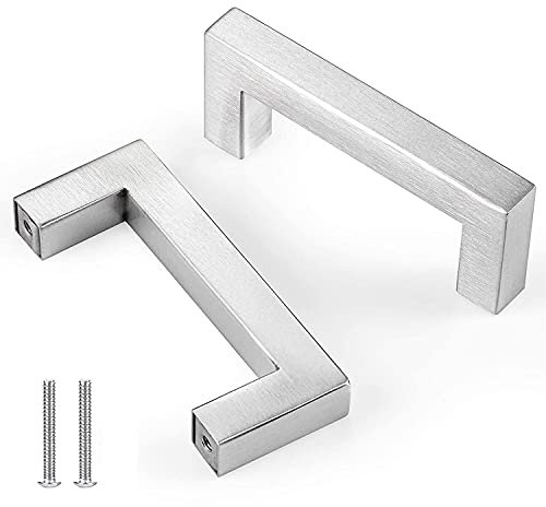 Drenky 5 Stück Silber Rostfreier Stahl Türknäufe, Möbelgriff mit Schraube für Schublade, Schrank, Möbel, Küche, Heimdekoration, Lochabstand 64 mm