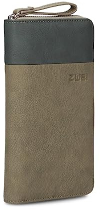 Zwei Damen Geldbörse Eva EV2 langes Portemonnaie 15 Kartenfächer, Sichtfach, 2 Scheinfächer, Geldbeutel mit Münzfach & umlaufenden Reißverschluss, weiches Kunstleder in Bicolor (Nubuk-Olive)