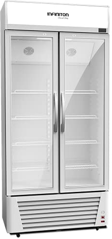 INFINITON Vitrina Frigorifica FSB-618-200 cm - Clase E, Puerta de cristal, Static Cooling System, Luz Led, Ruedas
