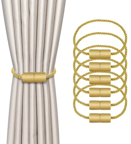 Dalababa 6 Stück Magnetische Vorhang Raffhalter, Gardinenhalter Raffhalter für Vorhänge, Vorhangschnalle Vorhang Halter Zubehör für Haus Dekoration, Gold