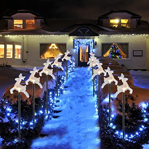 Weihnachten Solarleuchte für außen, 5er Set Solar Gartenleuchten LED Wegleuchte Gartenstecker Solarlampe Weihnachtsmann Rentier Lichterkette Wasserdicht IP55 Weihnachtsbeleuchtung außen Weihnachtsdeko